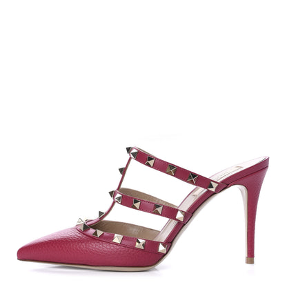 Valentino Garavani Pebbled Calfskin Rockstud 90mm Cage Mules 38 Raspberry 1 of 11