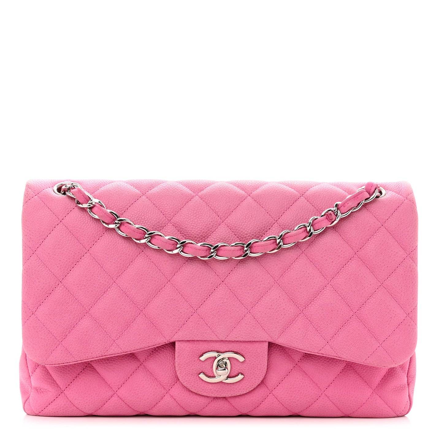 Iridescent Caviar Quilted Jumbo Double Flap Pink