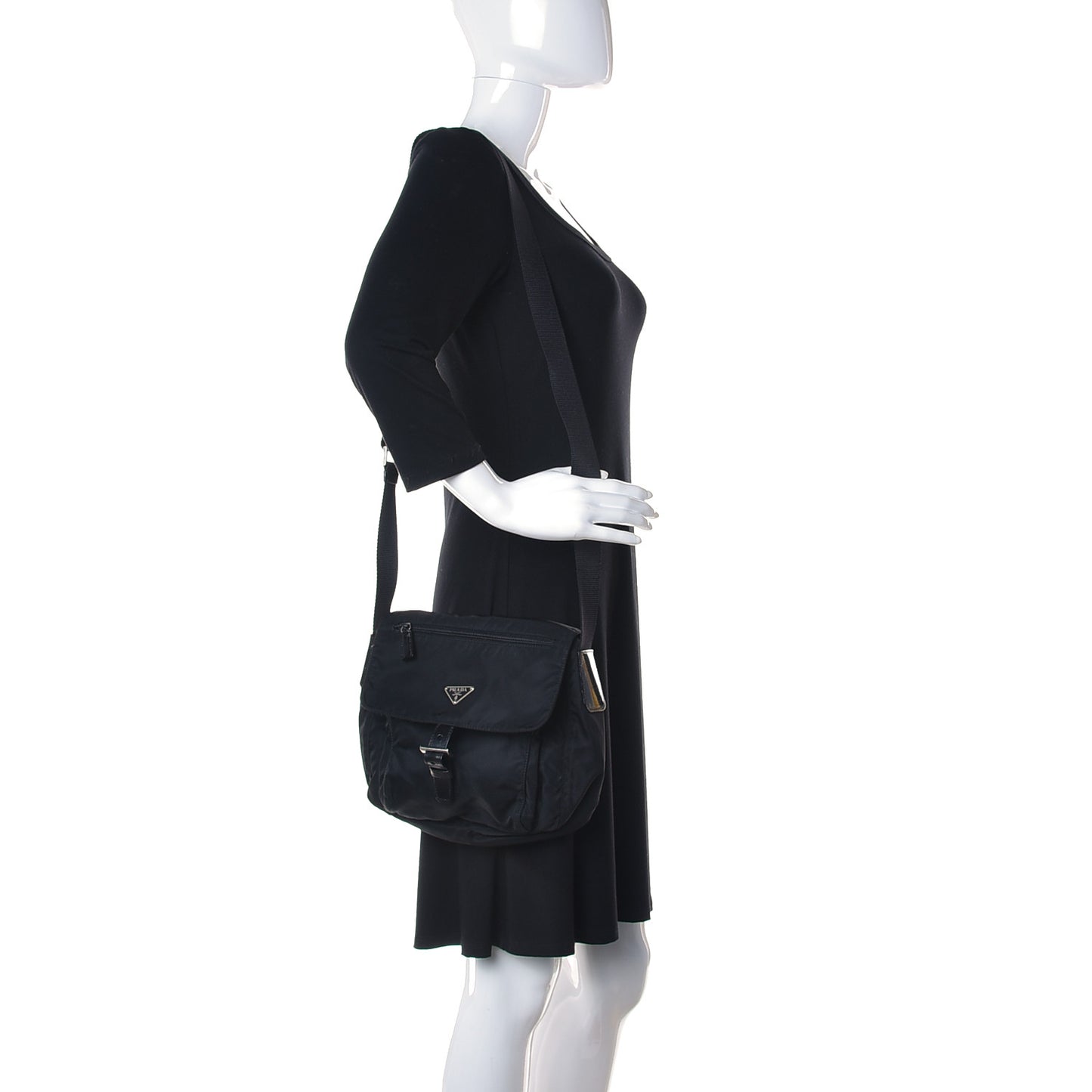 Tessuto Nylon Single Buckle Messenger Bag Black