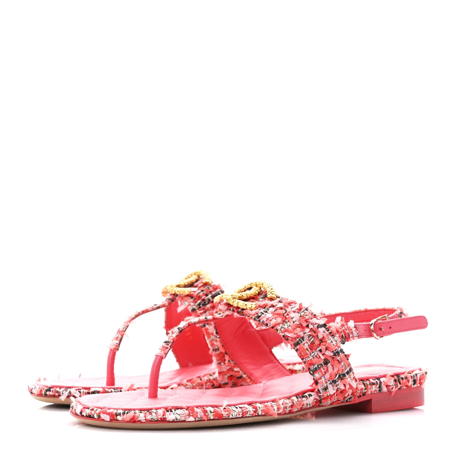 Chanel Tweed CC Logo Thong Sandals 37 Pink 3 of 9