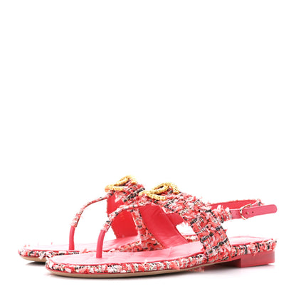 Chanel Tweed CC Logo Thong Sandals 37 Pink 3 of 9
