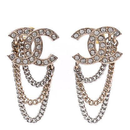 Chanel Crystal Chain CC Earrings Gold 1 of 4