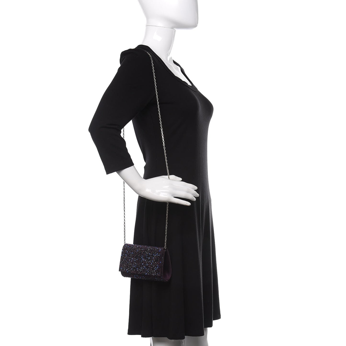 Satin Crystal Chain Clutch Purple