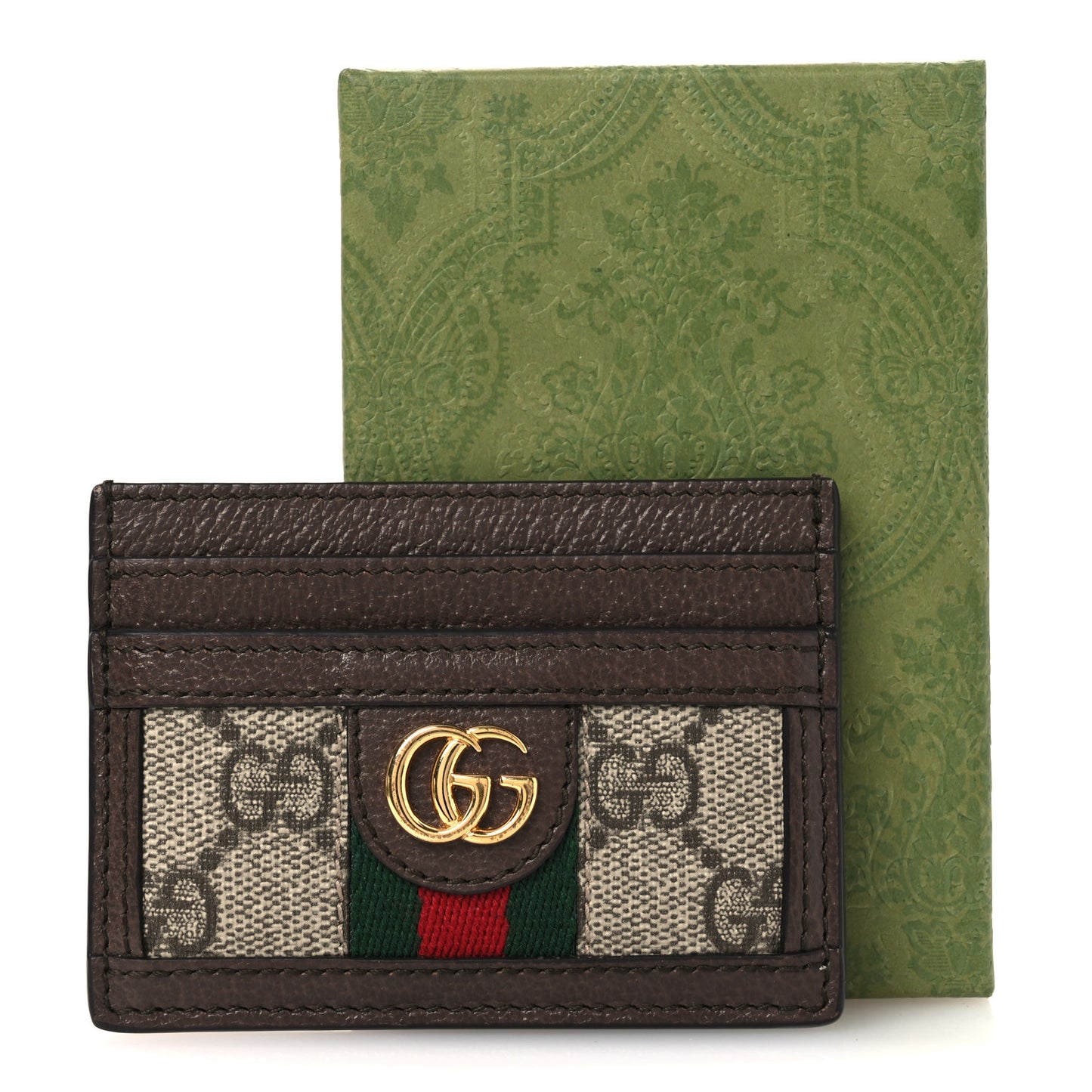 GG Supreme Monogram Textured Dollar Calfskin Ophidia Card Holder Beige Ebony New Acero