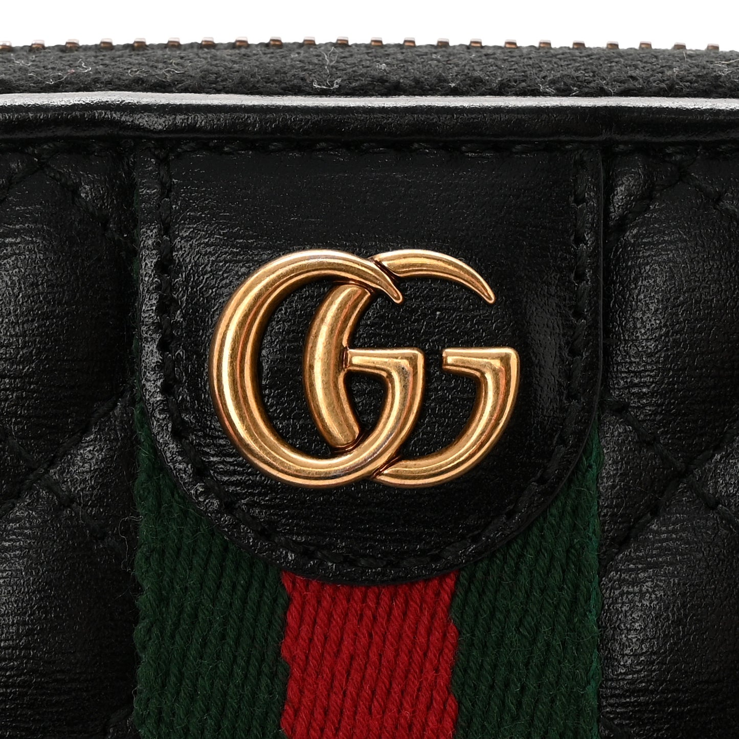 Calfskin Web Trapuntata GG Zip Around Wallet Black