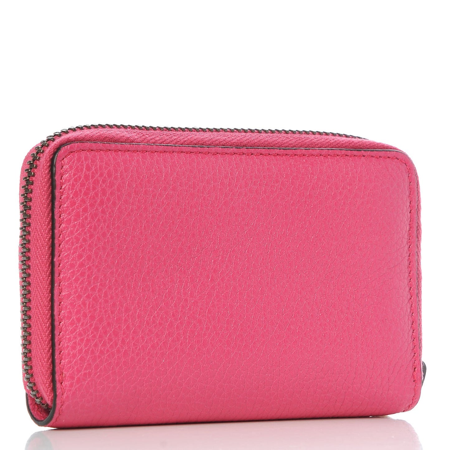 Grained Calfskin Logo Zip Around Card Case Box Pink Green