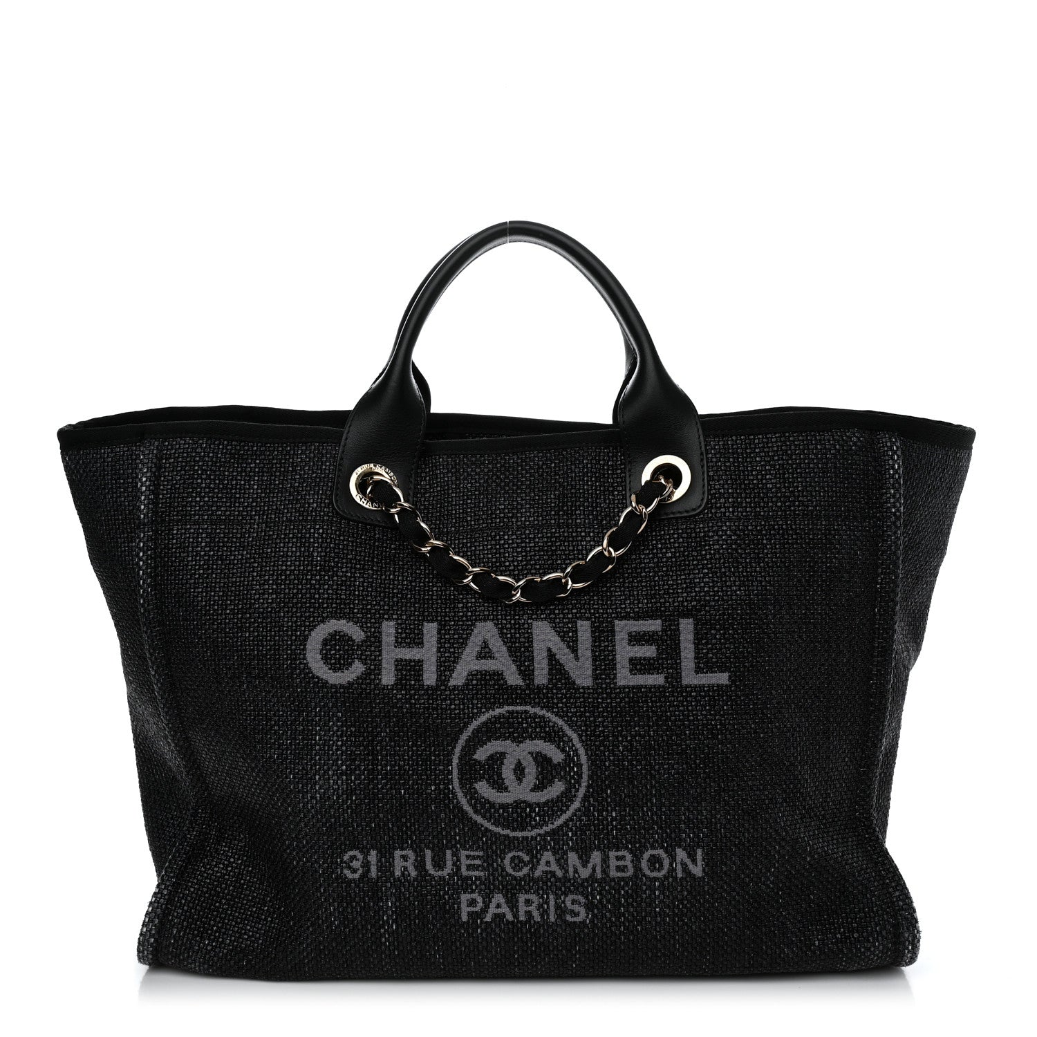 Chanel Woven Straw Raffia Medium Deauville Tote Black 1 of 10