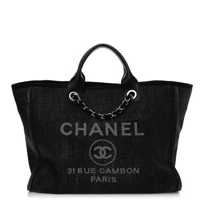 Chanel Woven Straw Raffia Medium Deauville Tote Black 1 of 10