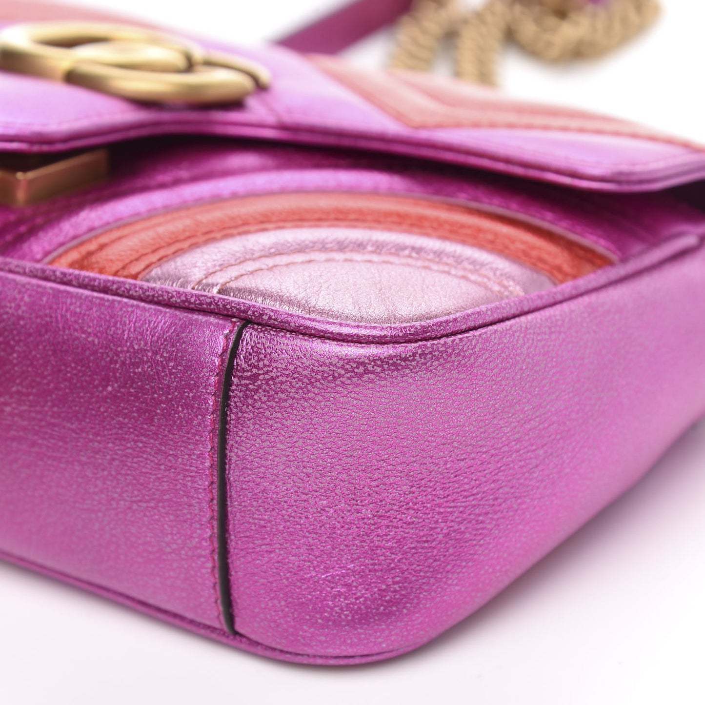 Metallic Calfskin Matelasse Mini GG Marmont Shoulder Bag Fuchsia