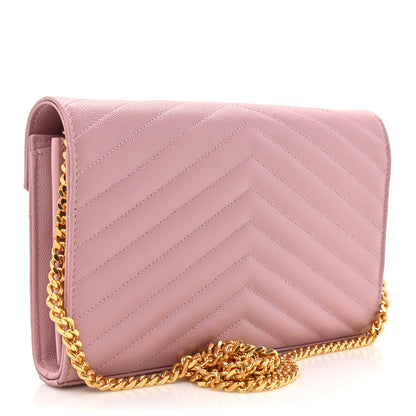 Saint Laurent Grain De Poudre Matelasse Chevron Monogram Chain Wallet Tender Pink 3 of 13