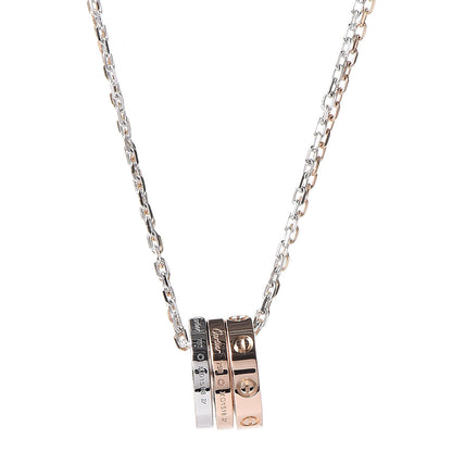 Cartier 18K White Pink Gold Diamond Three Ring LOVE Pendant Necklace 4 of 7