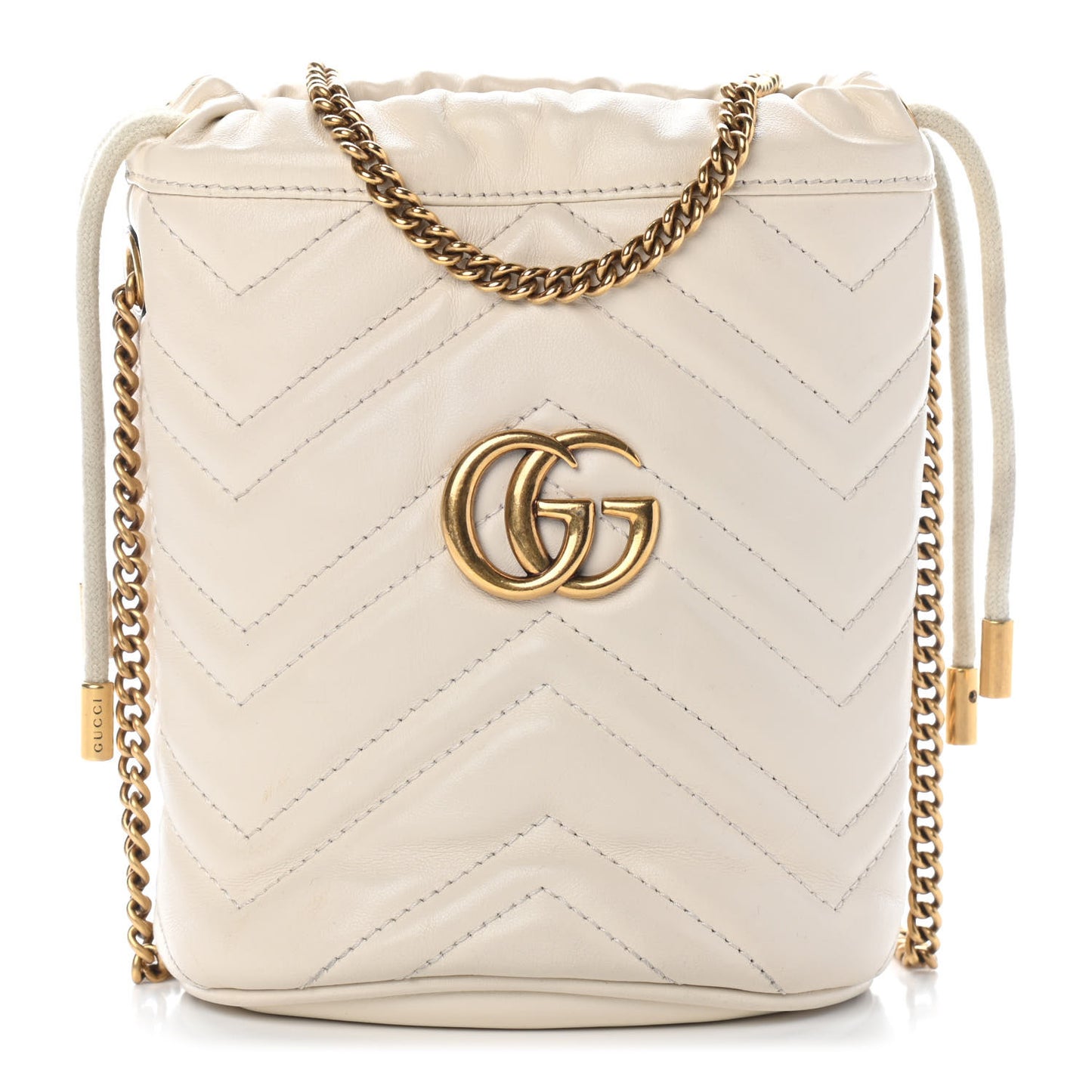Calfskin Matelasse Mini GG Marmont 2.0 Bucket Bag White