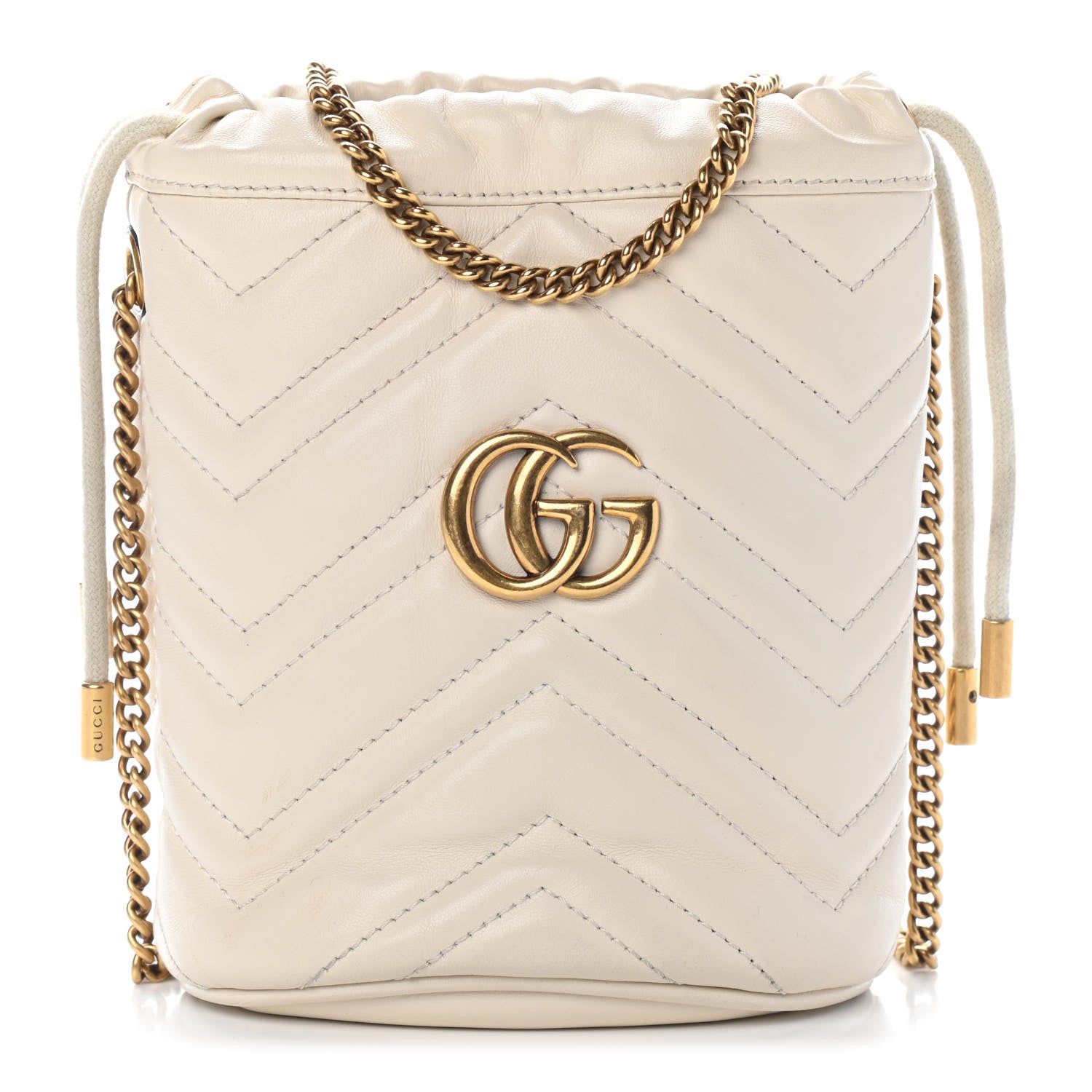 Gucci Calfskin Matelasse Mini GG Marmont 2.0 Bucket Bag White 1 of 9