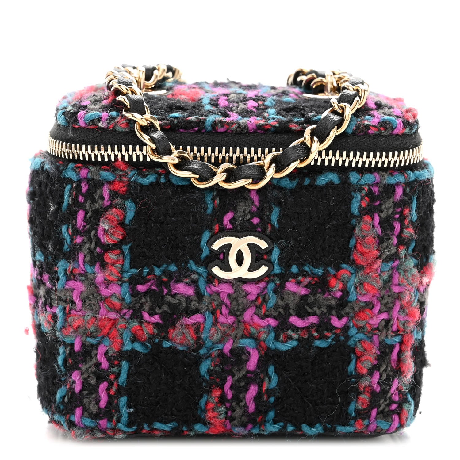 Chanel Tweed Quilted Mini Vanity Case With Chain Black 1 of 10