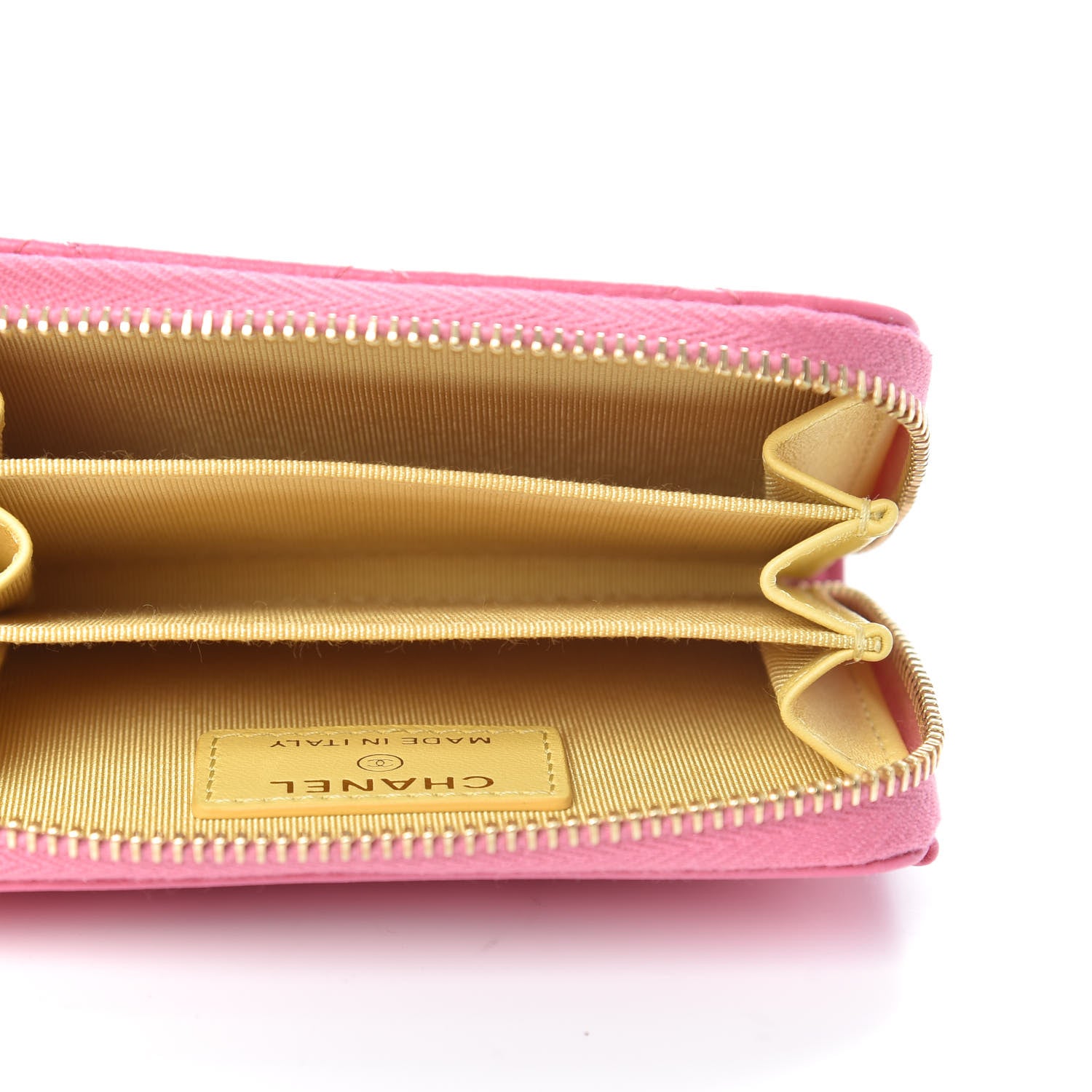 Chanel Lambskin Quilted Zip Around Coin Purse Wallet Pink Yellow 5 of 8