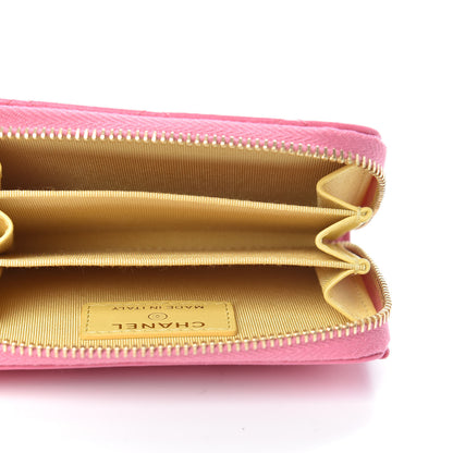Chanel Lambskin Quilted Zip Around Coin Purse Wallet Pink Yellow 5 of 8