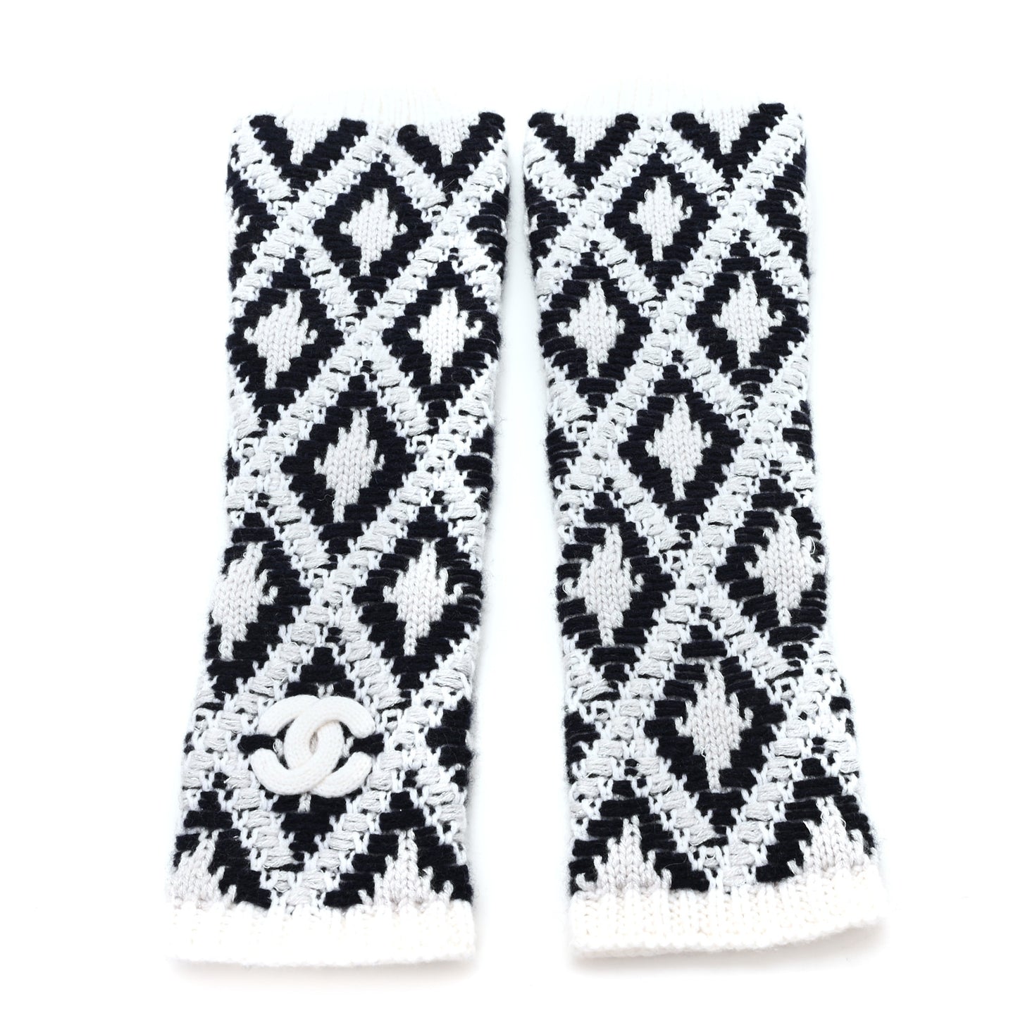 Cashmere Blend CC Beanie Hat With Gloves Set White Navy Blue