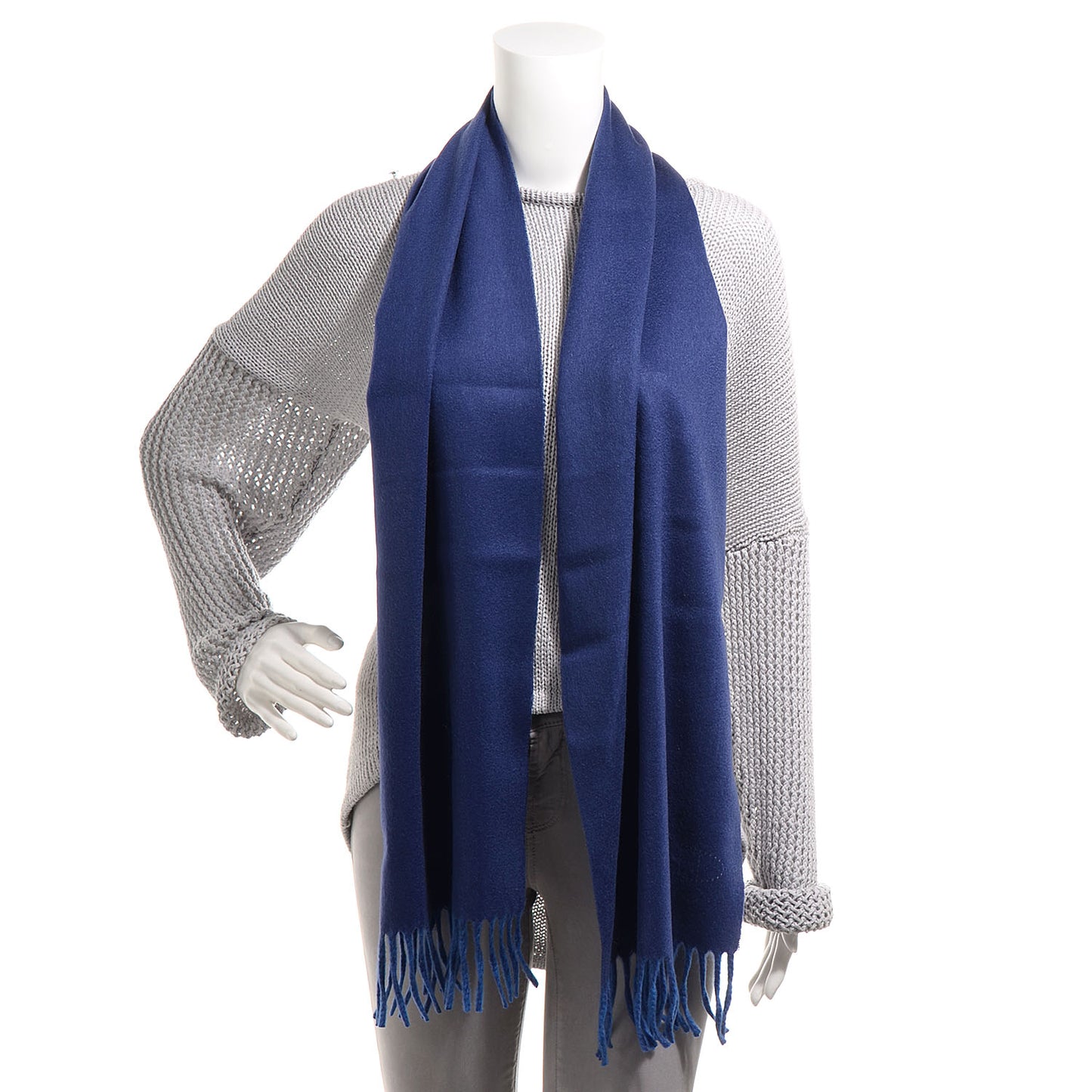 Cashmere Reversible Evelyne Scarf Bleu Ocean and Bleu Cobalt