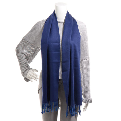Hermes Cashmere Reversible Evelyne Scarf Bleu Ocean and Bleu Cobalt 2 of 5