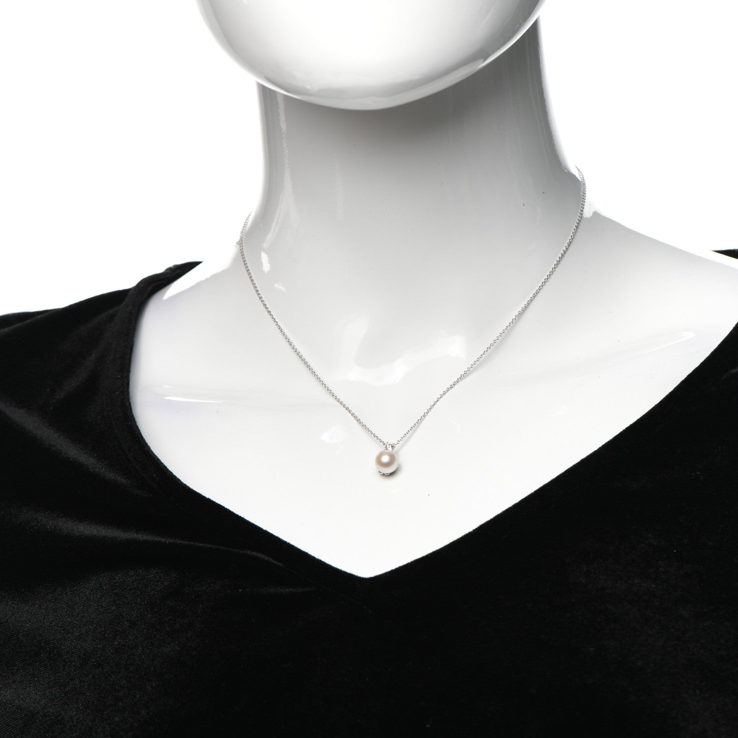 Tiffany 18K White Gold Diamond Akoya Pearl 7.5mm Signature Pendant Necklace 2 of 6