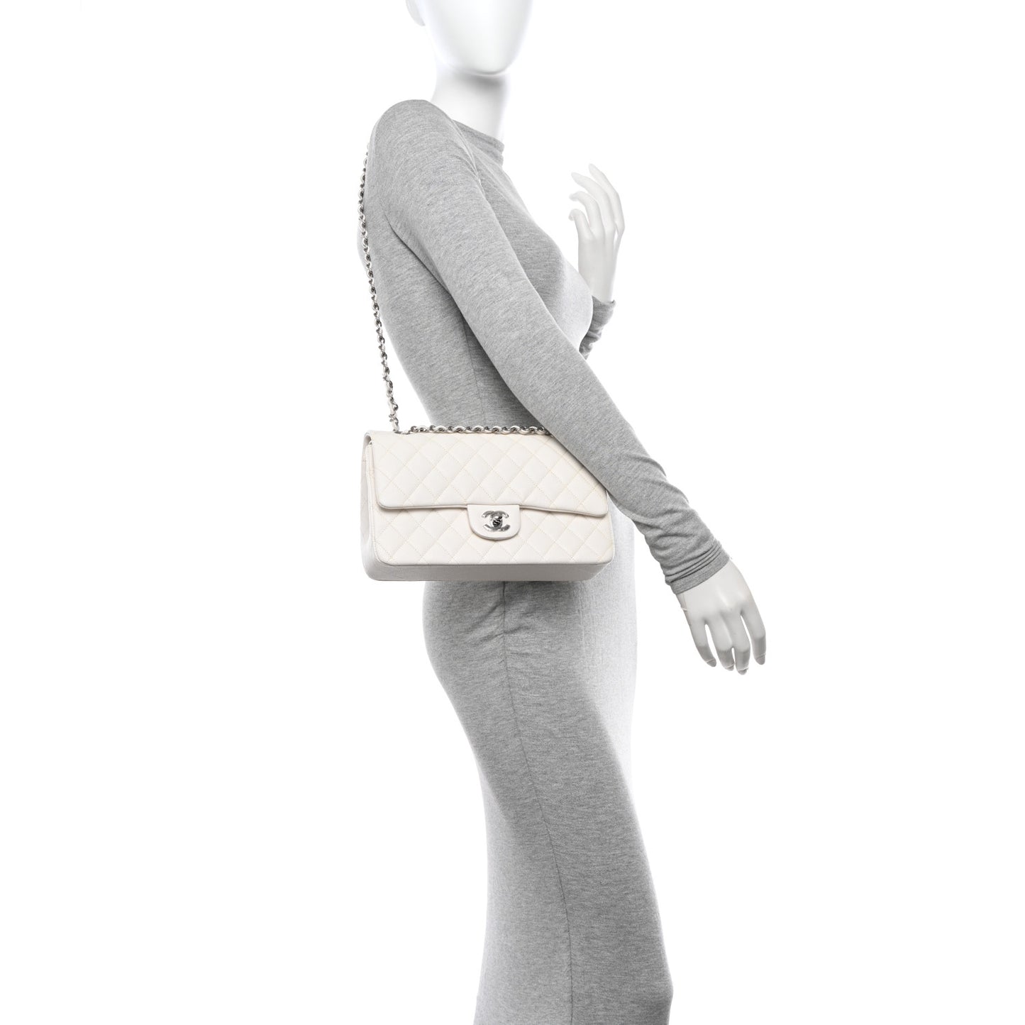 Caviar Quilted Medium Double Flap White