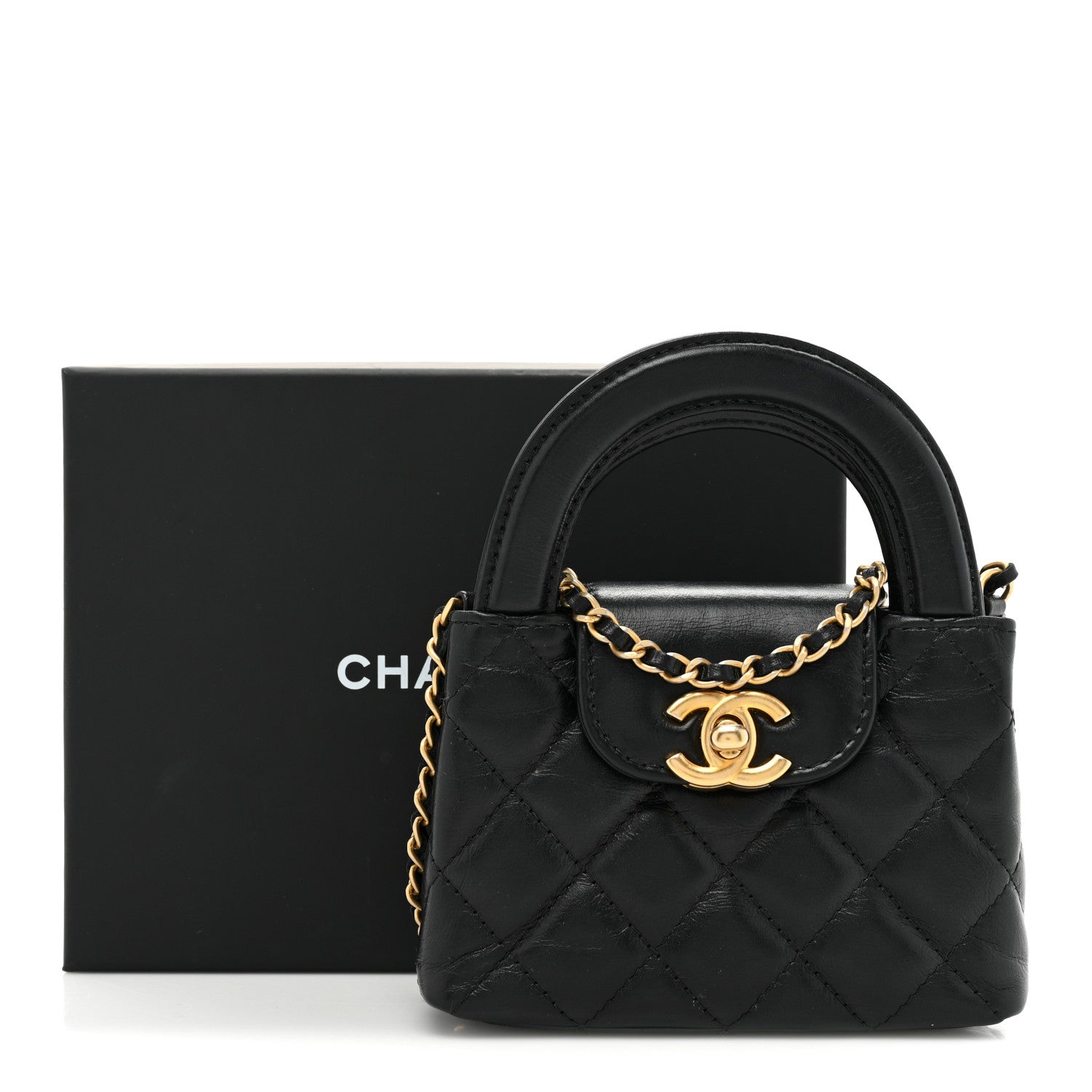 Chanel Shiny Aged Calfskin Quilted Mini Nano Kelly Shopper Black 11 of 11
