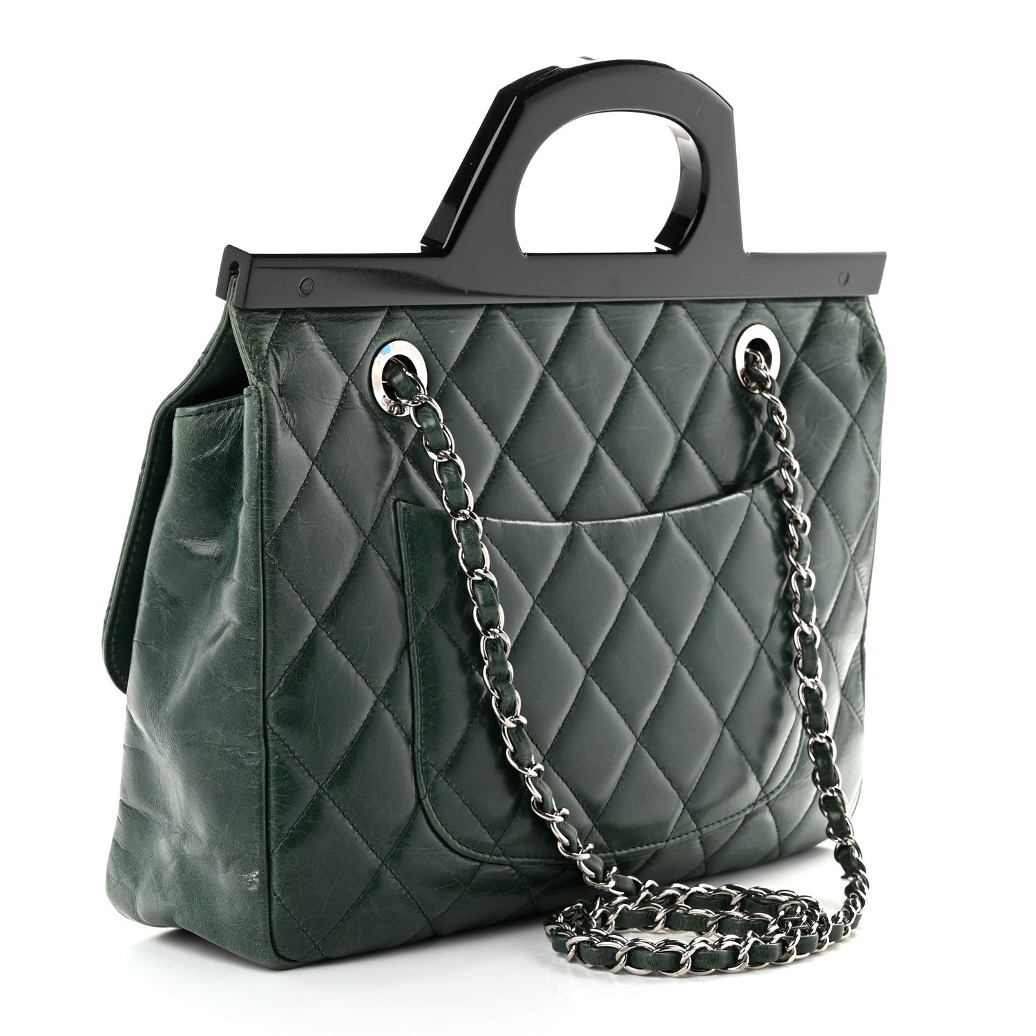 Chanel Glazed Calfskin Quilted Small CC Delivery Tote Dark Green 3 of 11