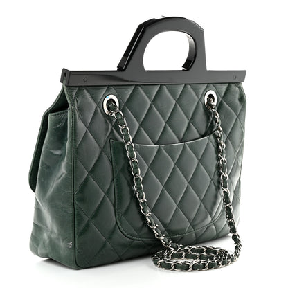 Chanel Glazed Calfskin Quilted Small CC Delivery Tote Dark Green 3 of 11