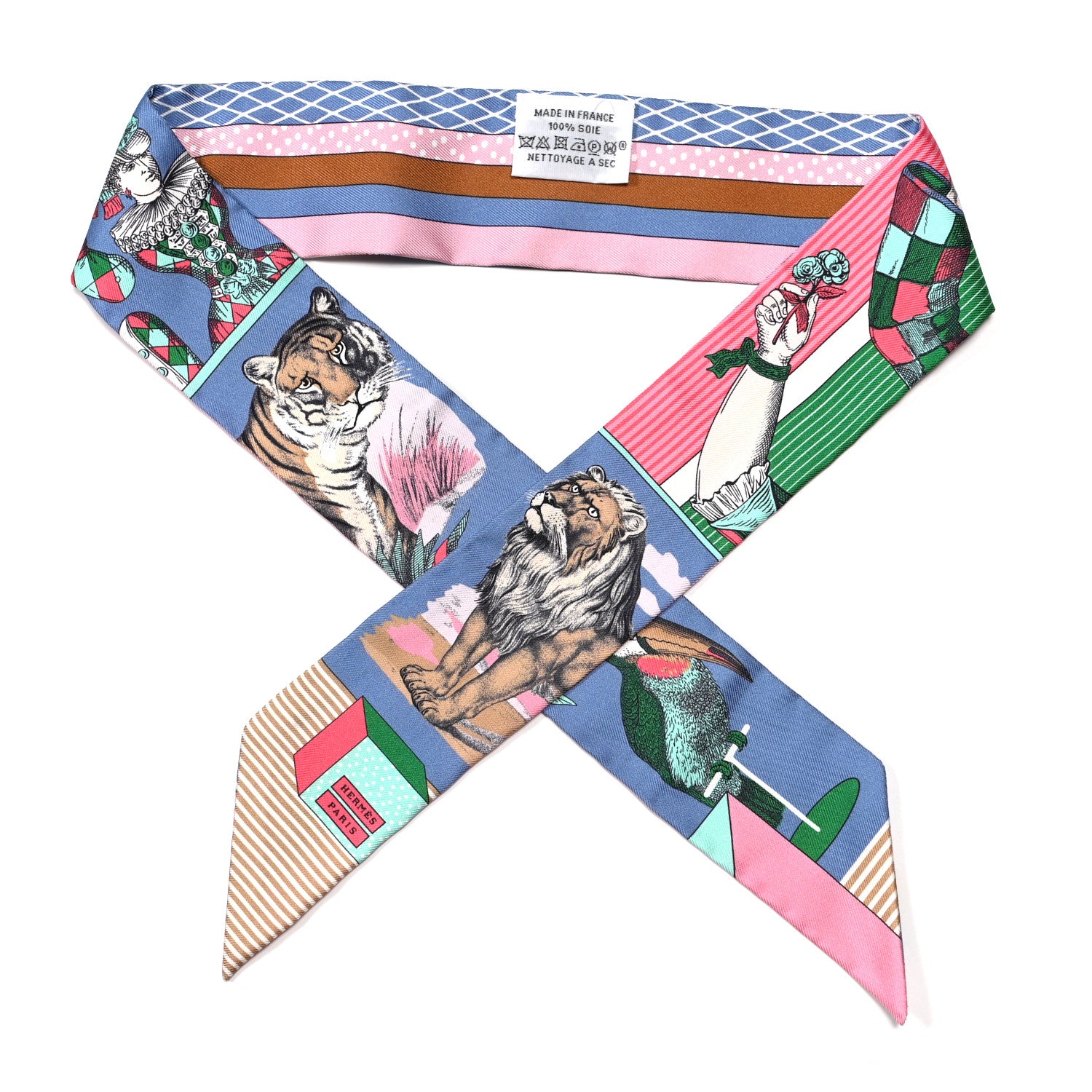 Hermes Silk Twilly Grand Theatre Nouveau Bleu Lavande Rose Vert 1 of 4