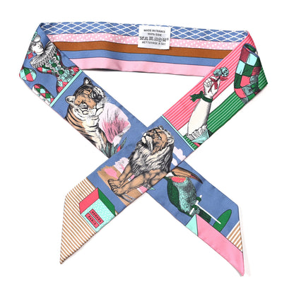 Hermes Silk Twilly Grand Theatre Nouveau Bleu Lavande Rose Vert 1 of 4