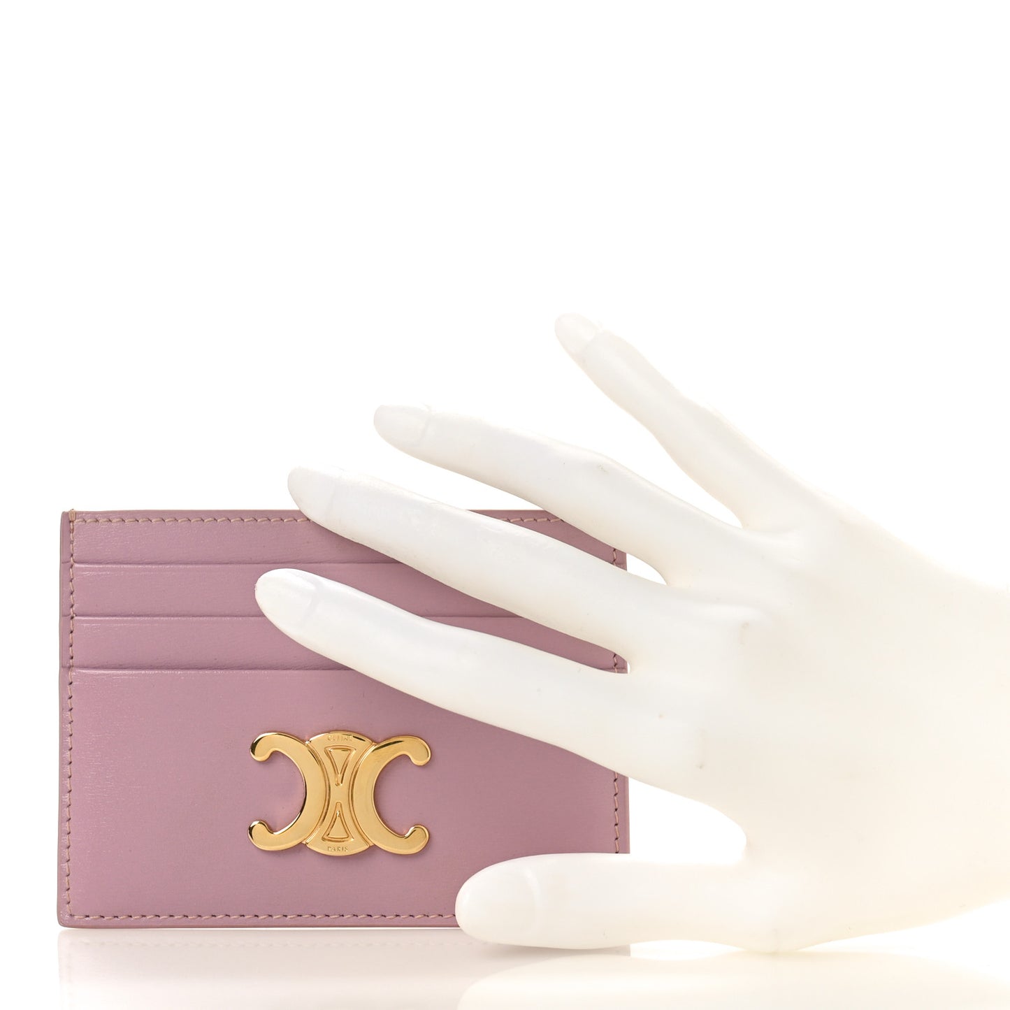 Shiny Calfskin Triomphe Card Holder Petal