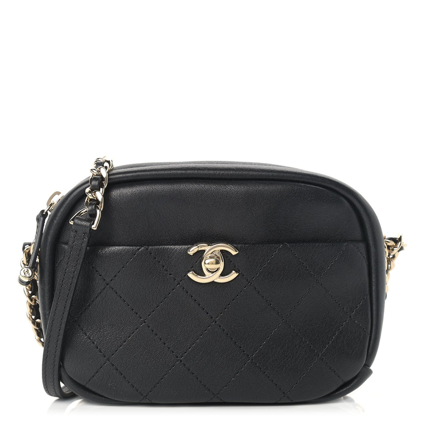 Goatskin Quilted Small Casual Trip Camera Case Black