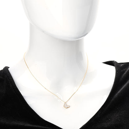 Van Cleef & Arpels 18K Yellow Gold Mother of Pearl Sweet Alhambra Butterfly Pendant Necklace 2 of 7
