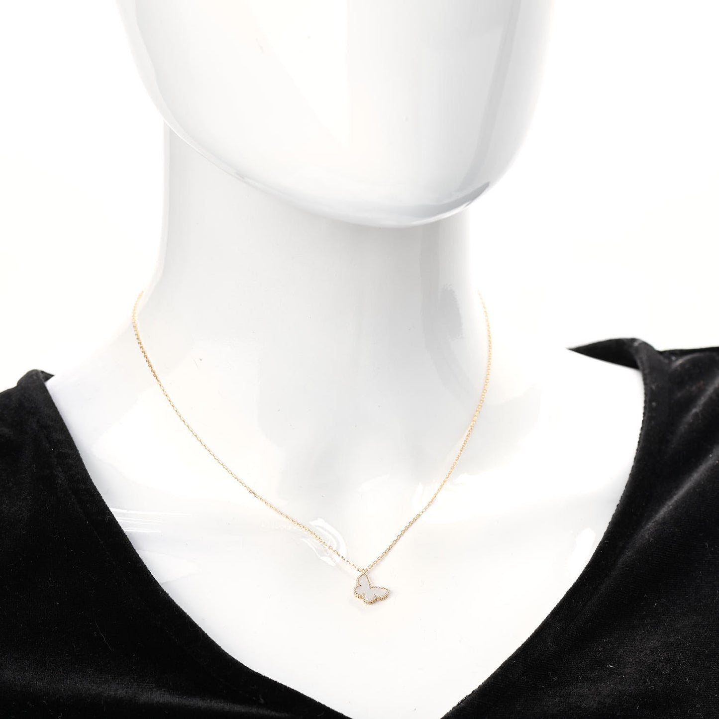18K Yellow Gold Mother of Pearl Sweet Alhambra Butterfly Pendant Necklace