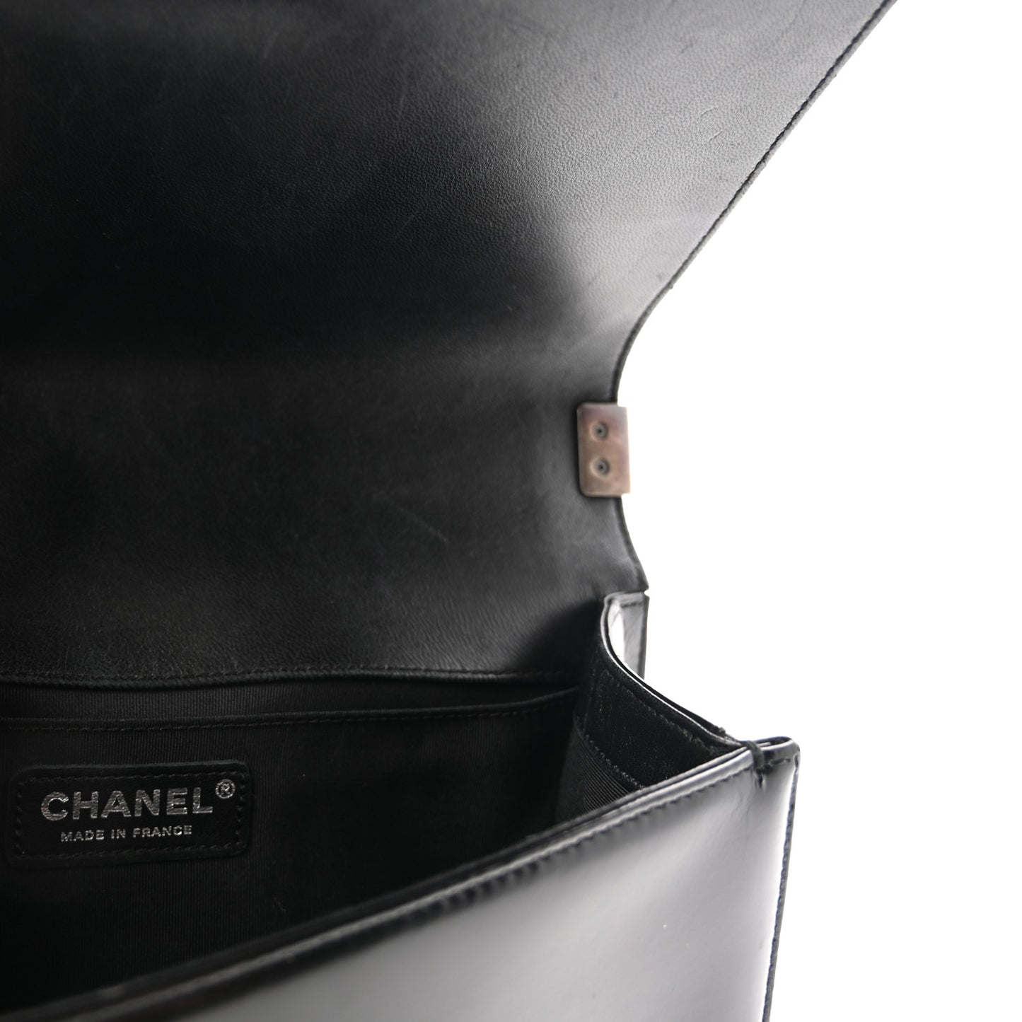 Glazed Calfskin Medium Boy Flap Black