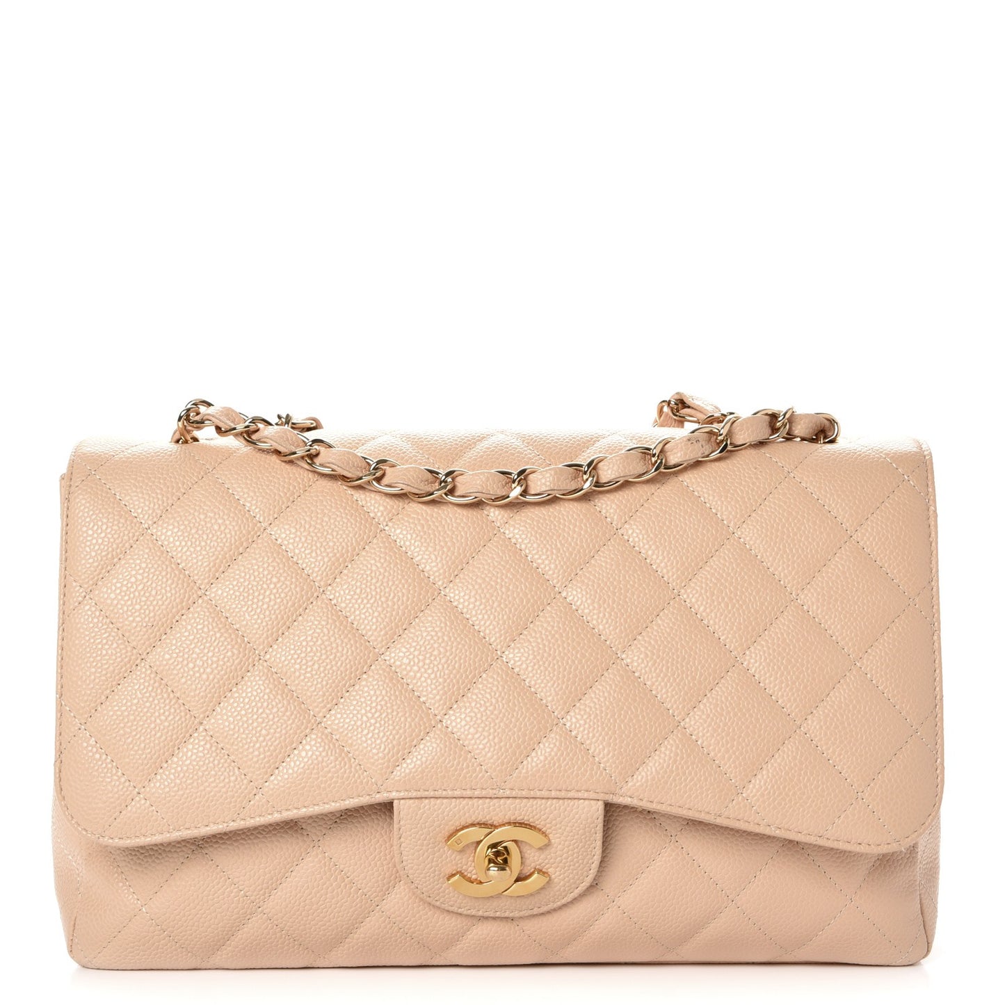 Caviar Quilted Jumbo Single Flap Beige Clair