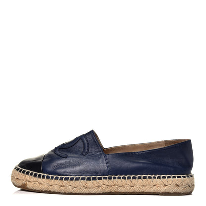 Chanel Lambskin CC Espadrilles 38 Navy Black 1 of 8