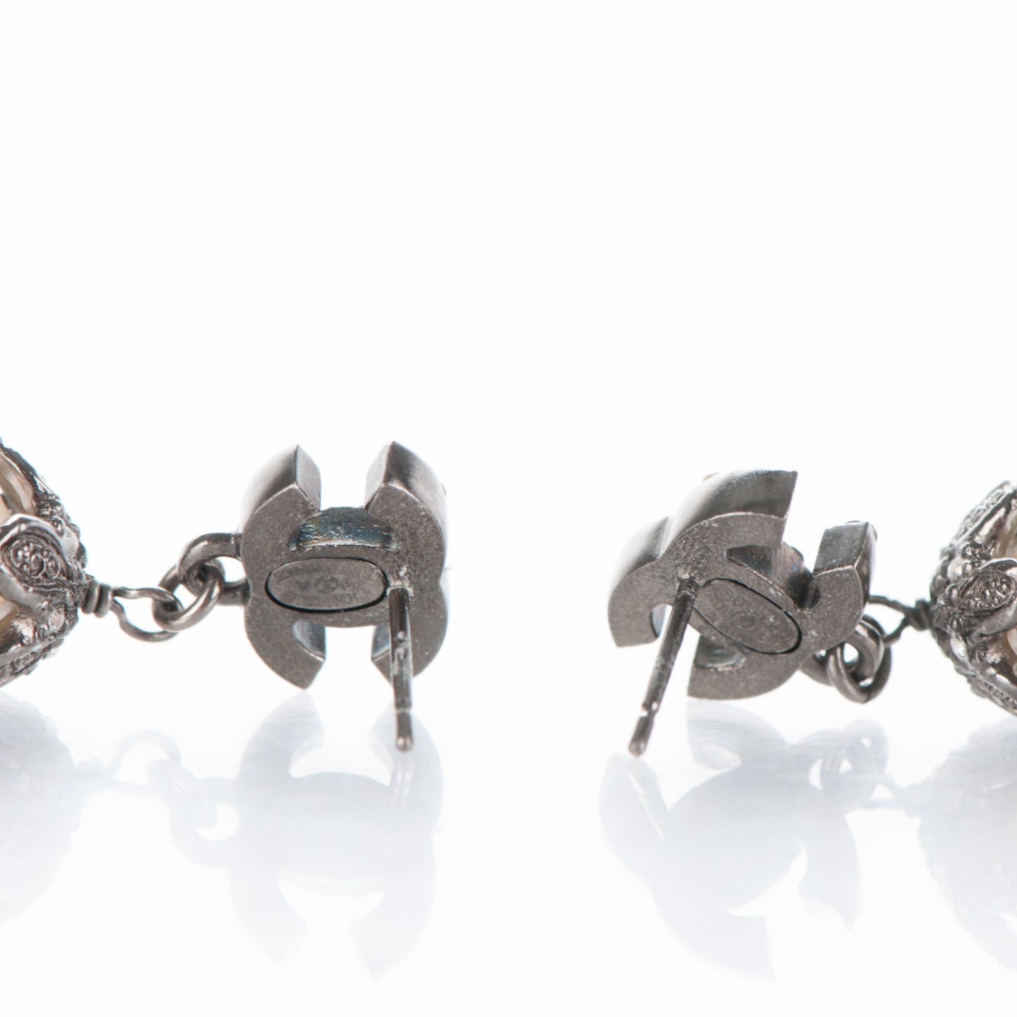 Ruthenium Crystal Pearl CC Drop Earrings