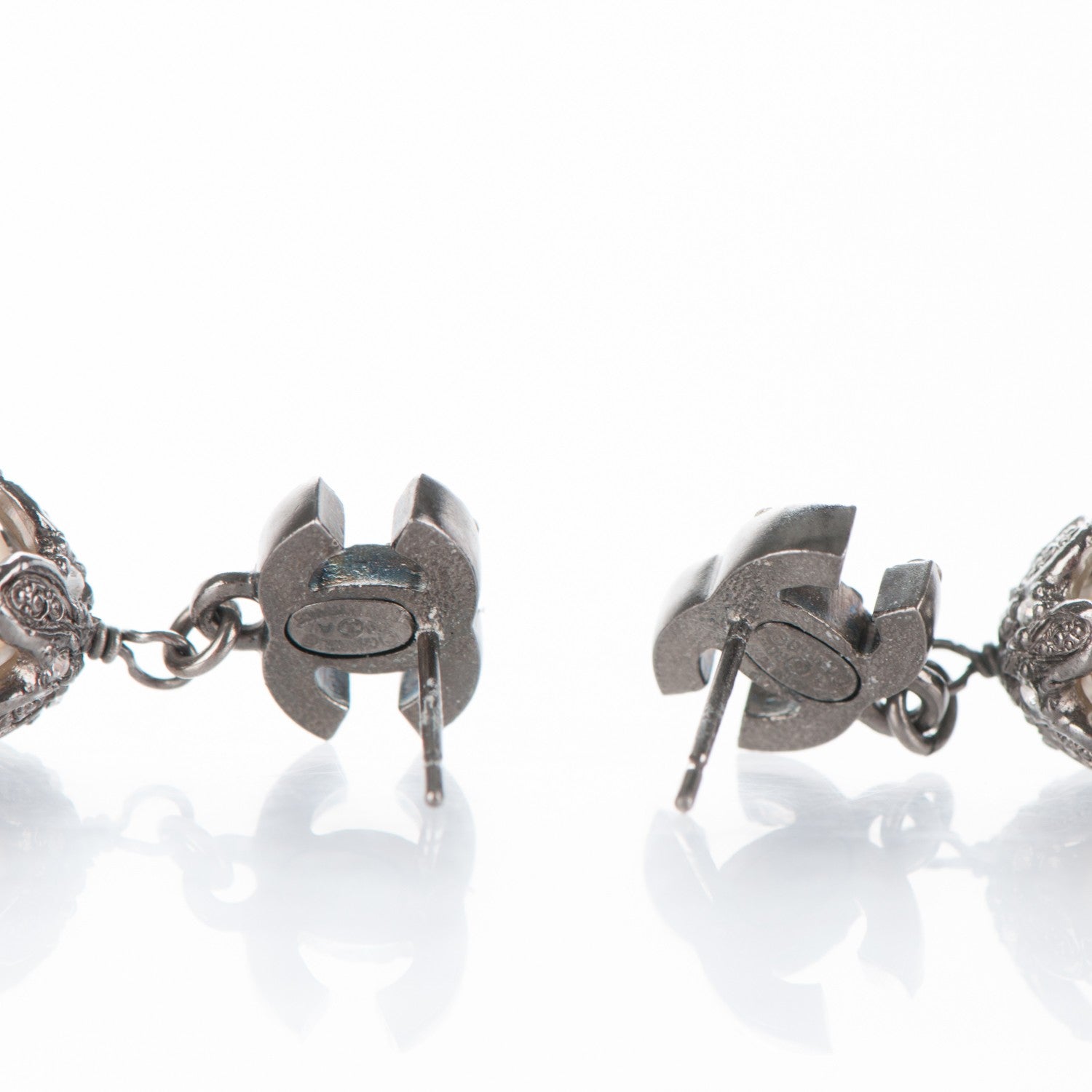 Chanel Ruthenium Crystal Pearl CC Drop Earrings 3 of 4