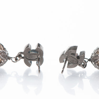 Chanel Ruthenium Crystal Pearl CC Drop Earrings 3 of 4