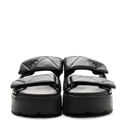 Prada Nappa Quilted Padded Logo Platform Slide Sandals 38 Black 4 of 10