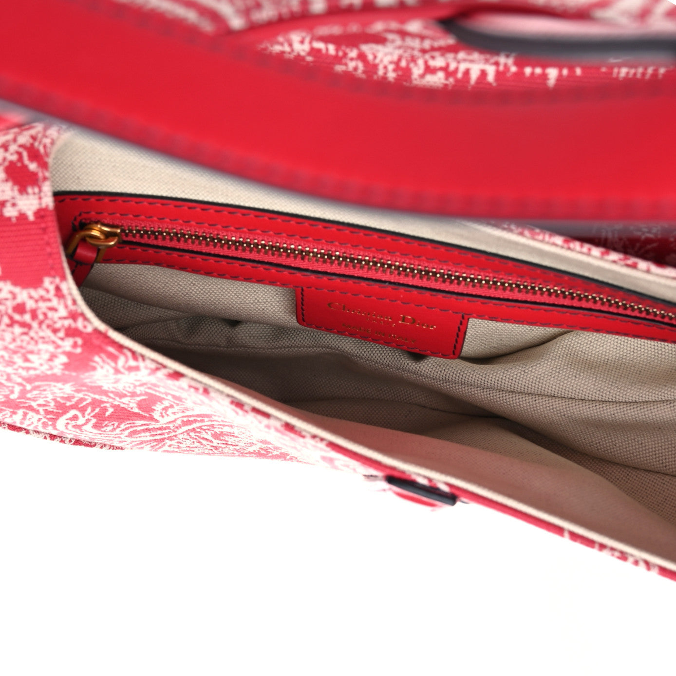 Canvas Reverse Embroidered Toile De Jouy Saddle Bag Red