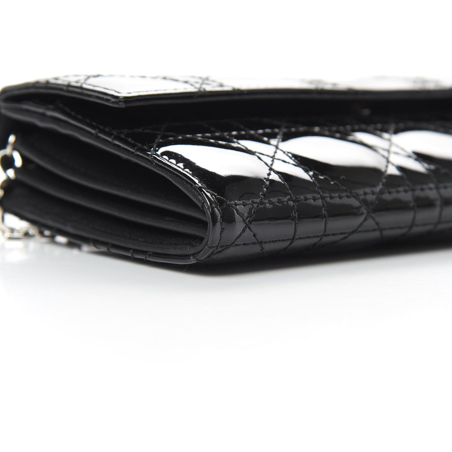 Patent Cannage Lady Dior Rendezvous Wallet On Chain Black