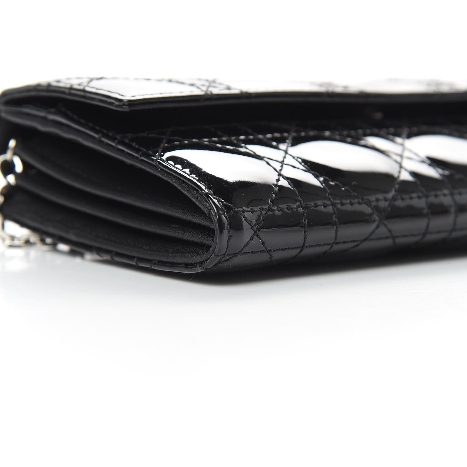 Christian Dior Patent Cannage Lady Dior Rendezvous Wallet On Chain Black 9 of 10