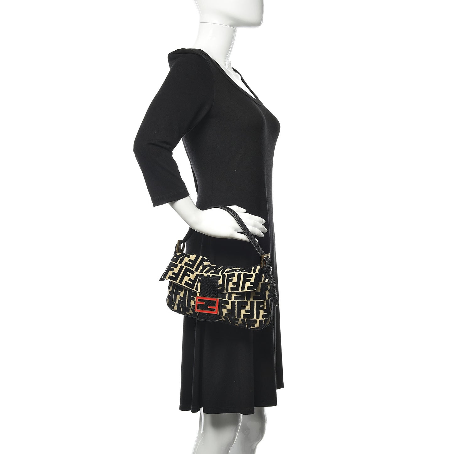 Fabric Snakeskin FF Baguette Black White