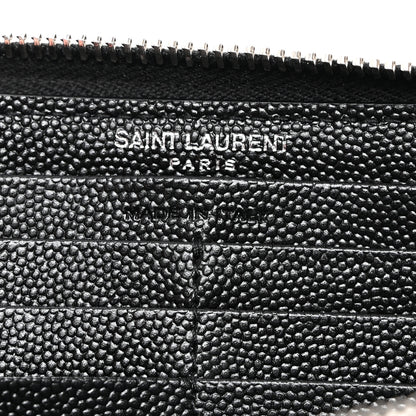 Saint Laurent Grain De Poudre Matelasse Chevron Monogram Zip Around Wallet Black 6 of 8