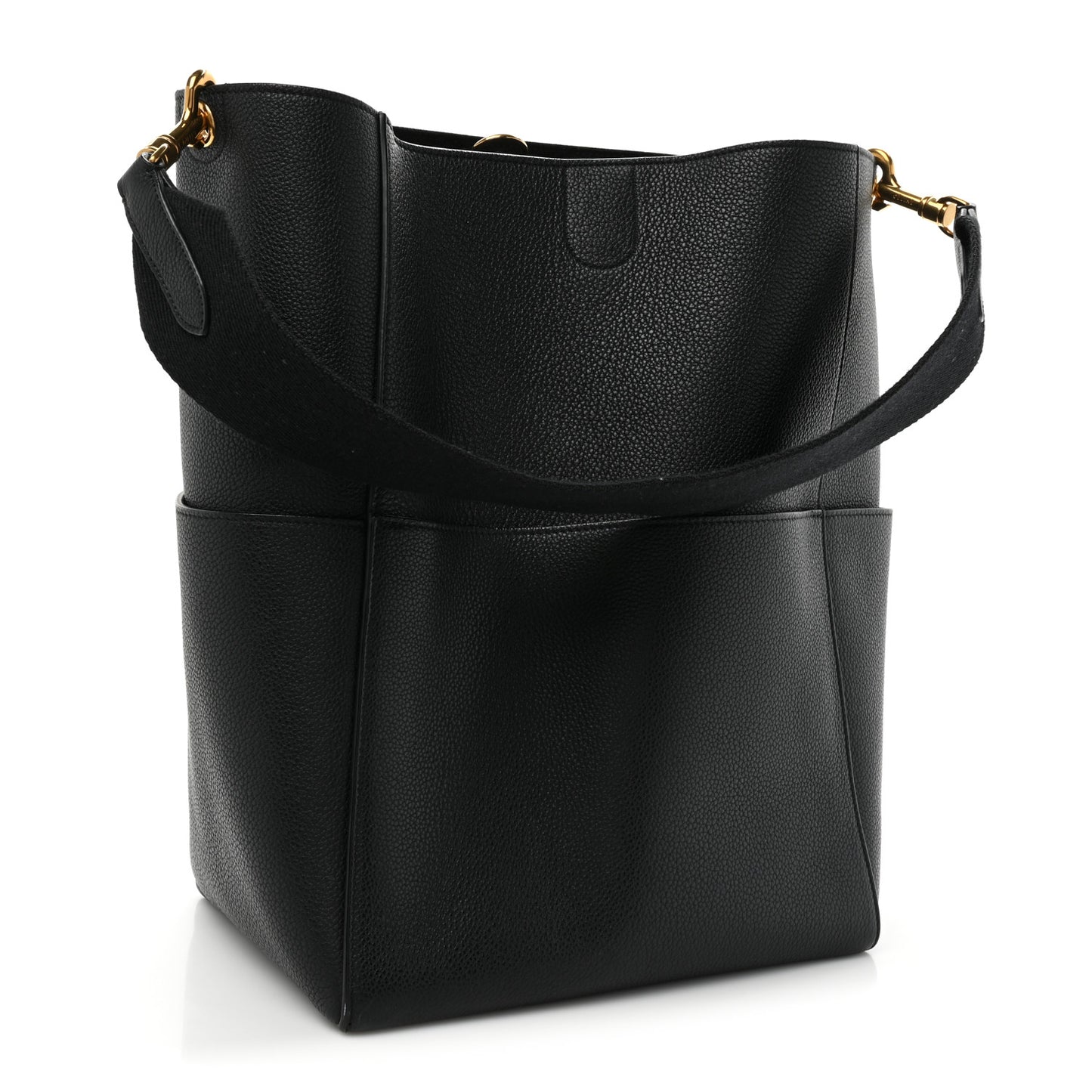 Soft Grained Calfskin Sangle Bucket Bag Black