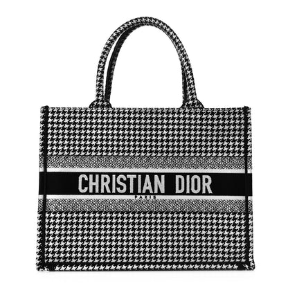 Christian Dior Canvas Houndstooth Embroidered Medium Book Tote Black White 1 of 8