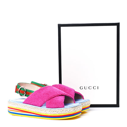 Gucci Terry Cloth Web Espadrille Platform Slingback Sandals 38.5 Lovely Multicolor 10 of 10
