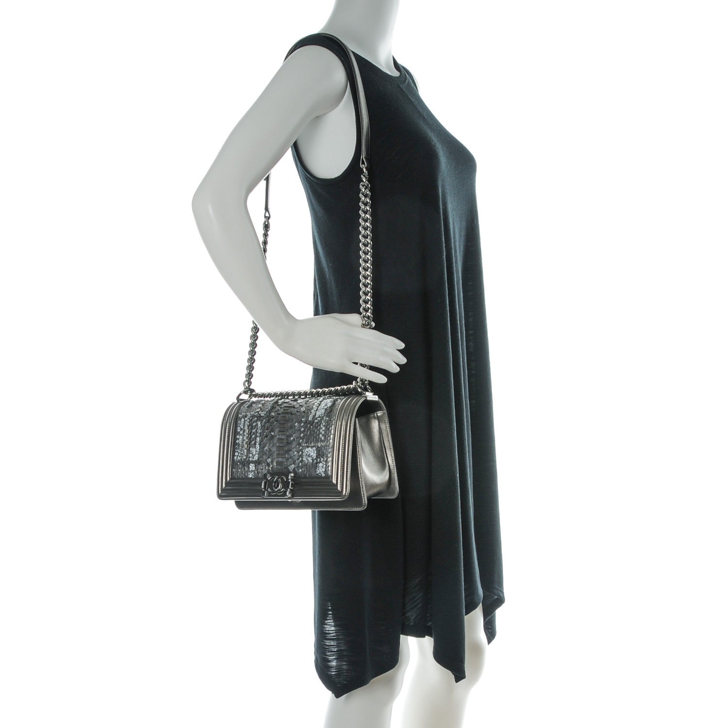 Chanel Metallic Lambskin Embroidered Python Medium Boy Flap Silver 2 of 8